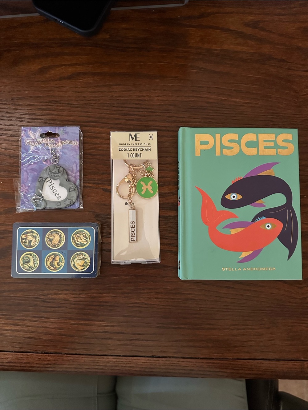 Zodiac Pisces Lot - Book, Keychains, Playing Cards